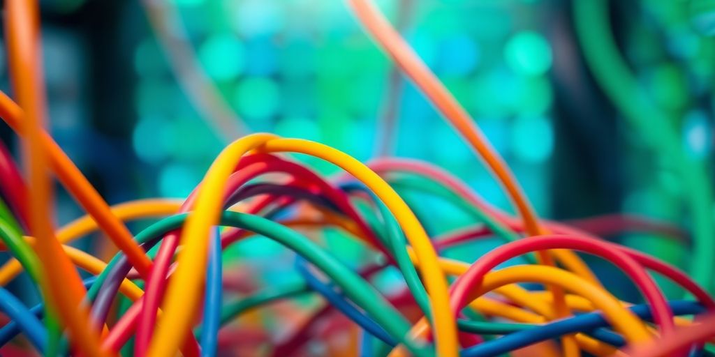 Dynamic network cables, illustrative light trails.