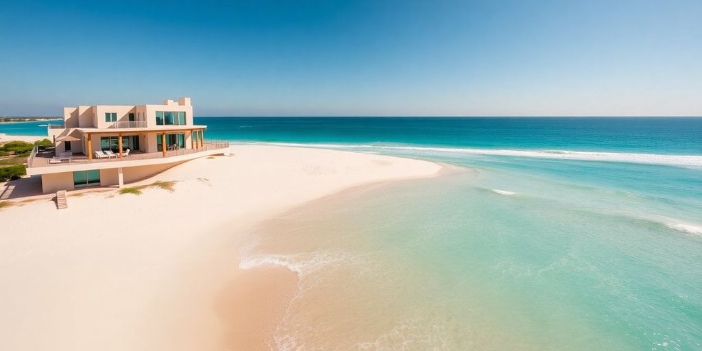 Luxury beachfront villa with private pool overlooking the ocean.