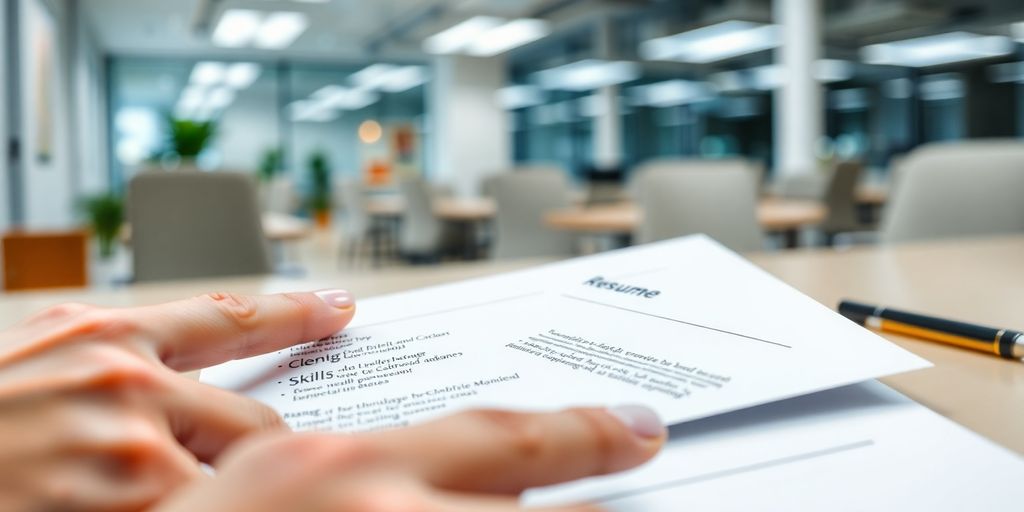 Person pointing at a skill on a resume.