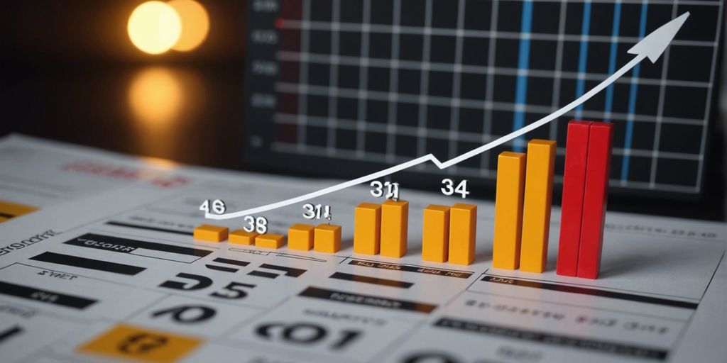 Bar graph showing increasing ROI, with a calendar and dollar sign representing budget and scheduling for marketing campaigns.