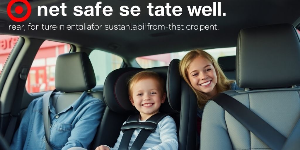 Family with new car seat at Target store.