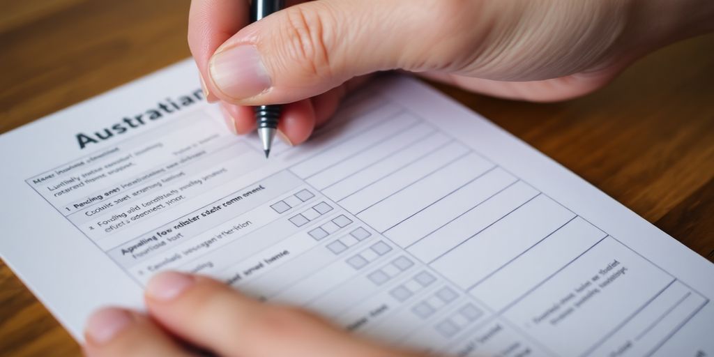 Australian ballot paper with a hand marking a vote.