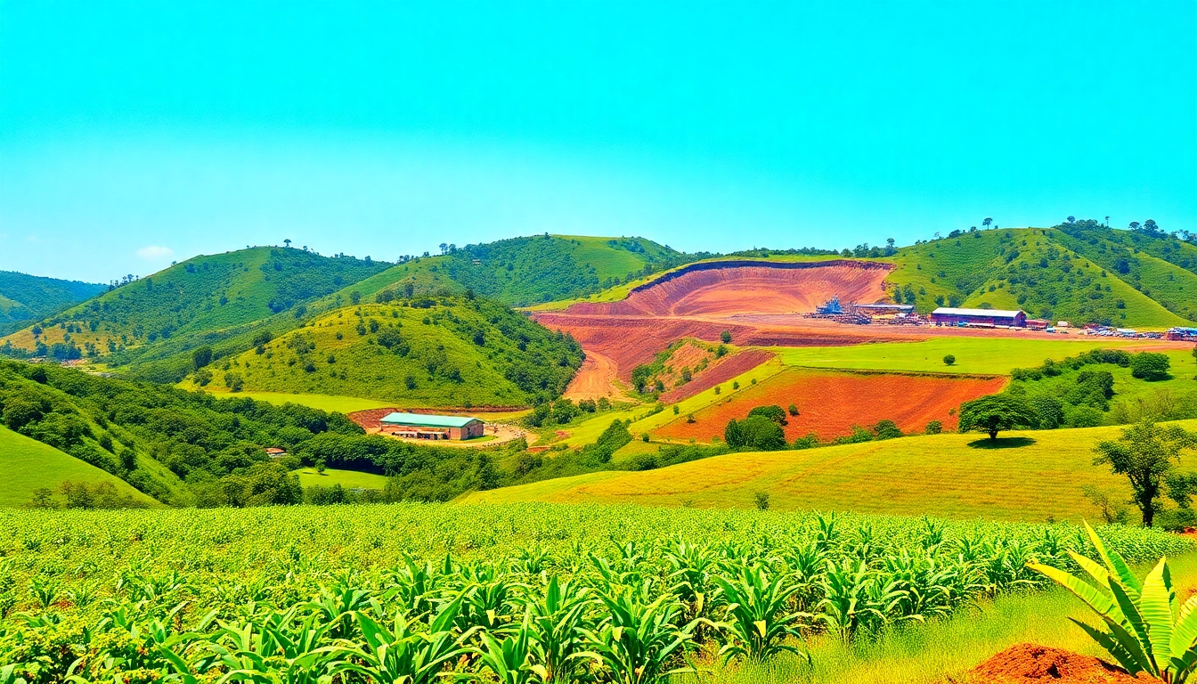 Vibrant landscape of Liberia with agriculture and mining.
