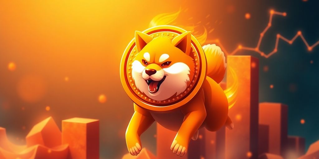 Shiba Inu coin soaring upwards amidst digital clouds.