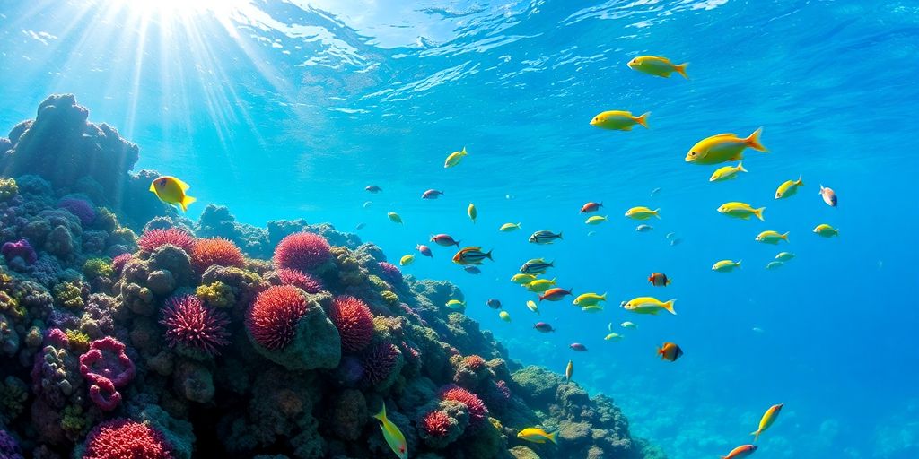 Underwater coral reef and tropical fish at Pulau Weh.