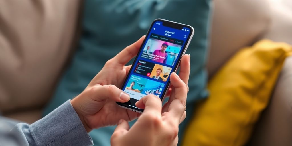Hands interacting with personalized app on phone.