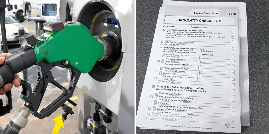 Fueling nozzles and checklists side-by-side.