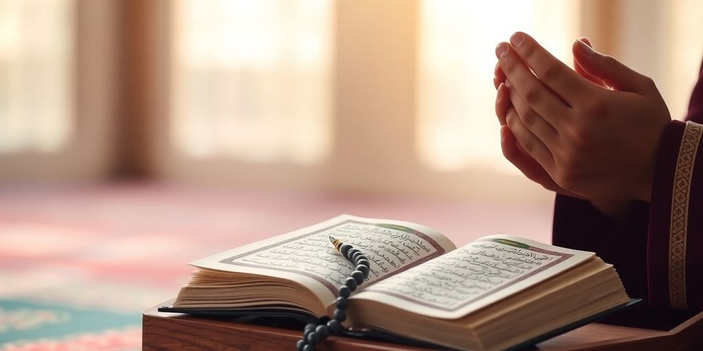 صورة لمصلٍ يدعو في أجواء روحانية خلال العشر الأوائل.