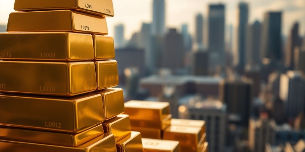 Des lingots d'or empilés sur un fond flou.