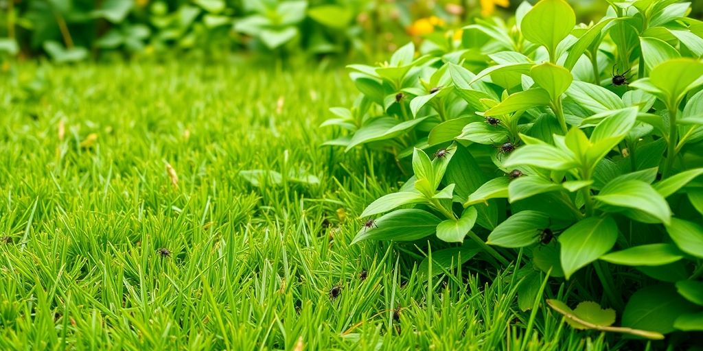 Căpușe în iarba unei curți verzi.