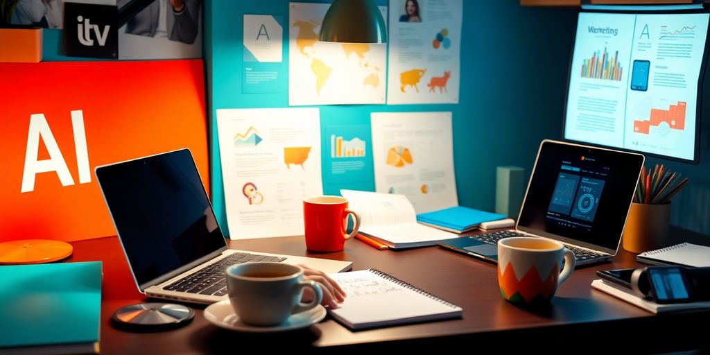 A person writing at a bright workspace with a laptop.