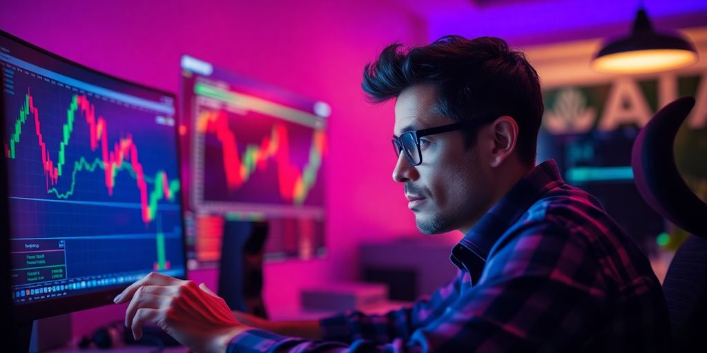 Person analyzing options trading on a computer.