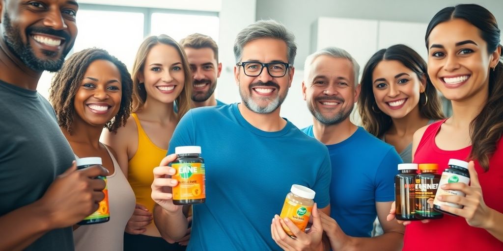 شخص سعيد يتناول مكملات غذائية