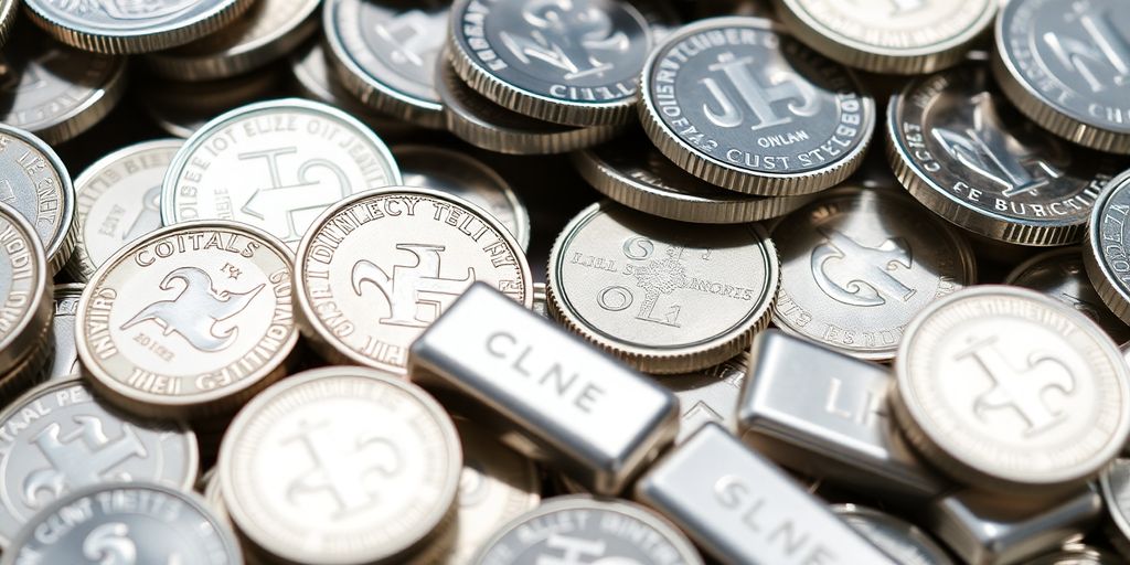 Pièces d'argent brillantes et lingots