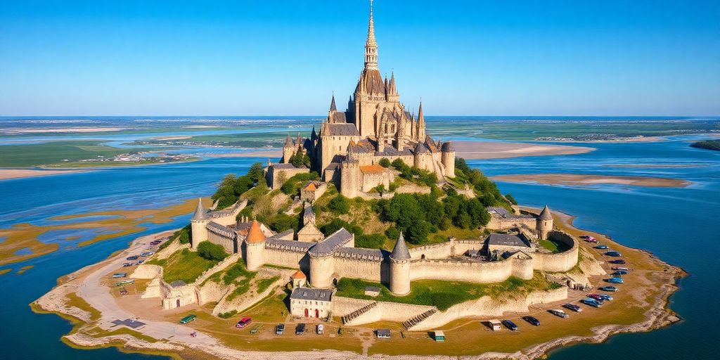 Vue aérienne du Mont Saint-Michel en France.