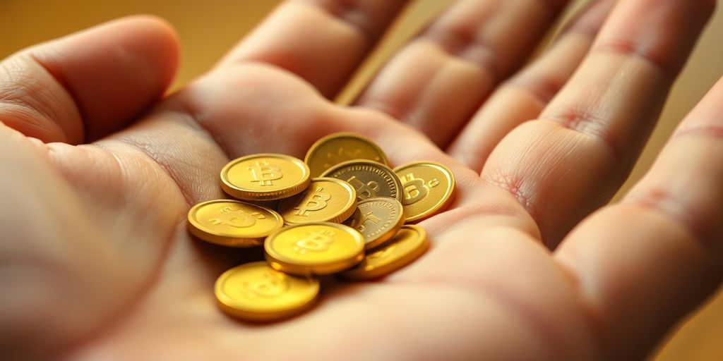 Pièces d'or dans une main