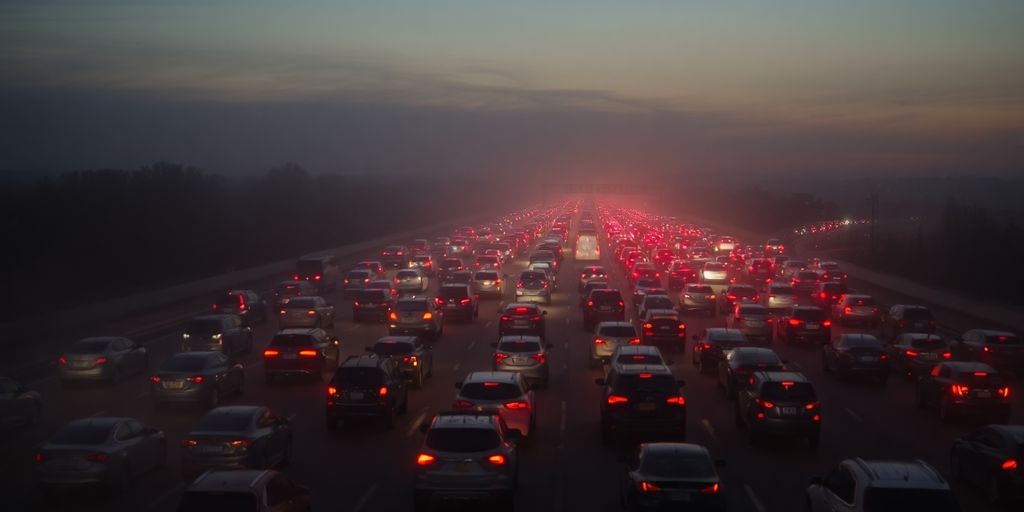 Voitures bloquées sur une autoroute bondée.