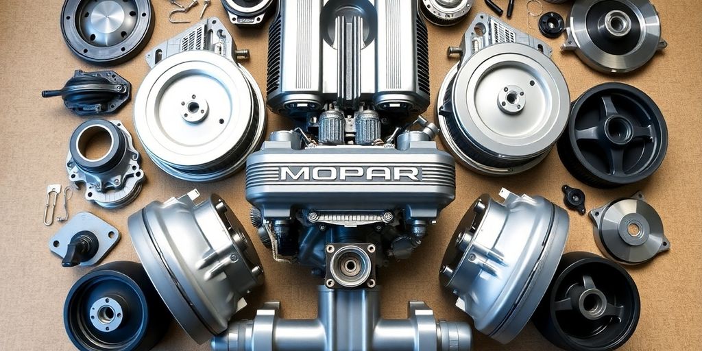 Chrysler auto parts arranged neatly.