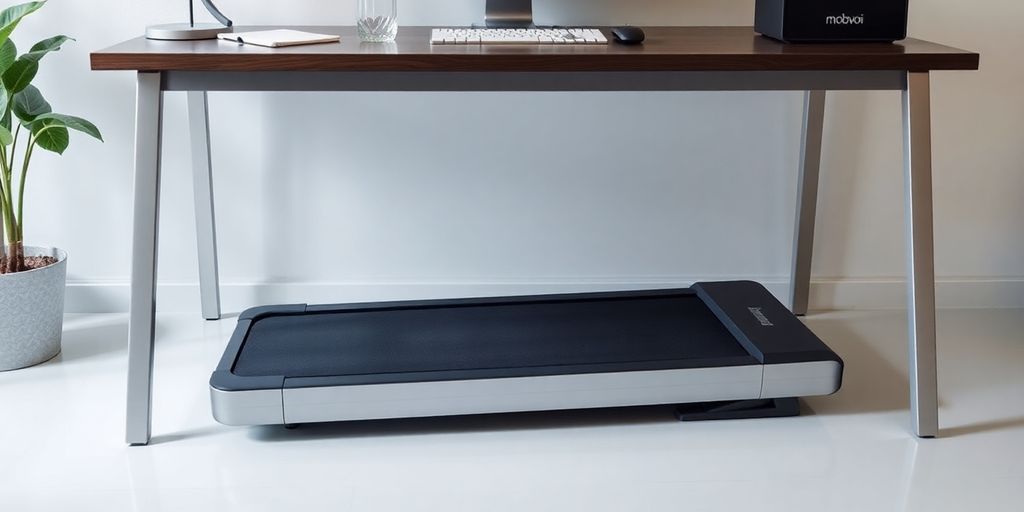 Mobvoi Home Treadmill SE under a stylish desk.