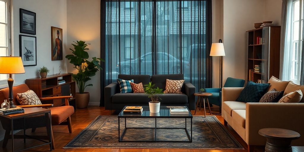 Cozy room, blended decor styles.