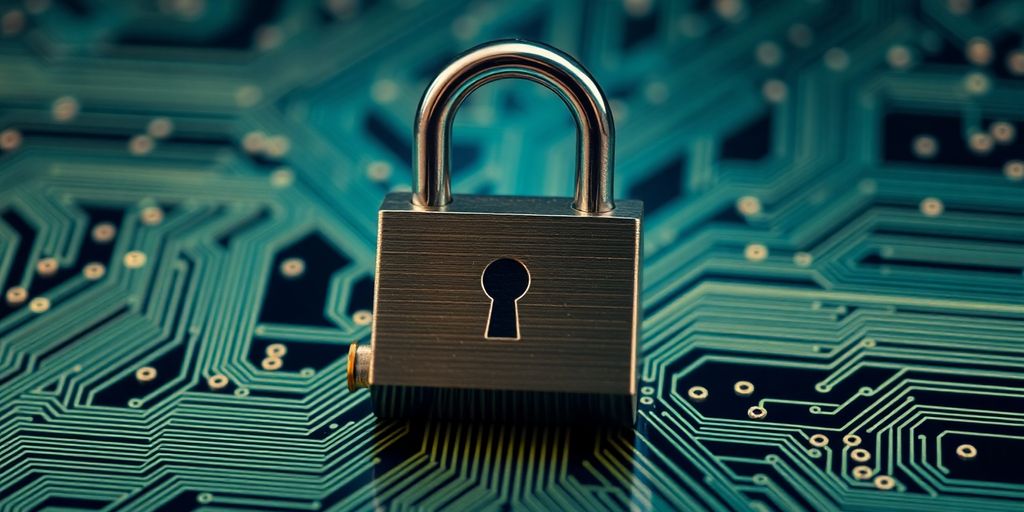 Close-up of digital padlock on circuit board.
