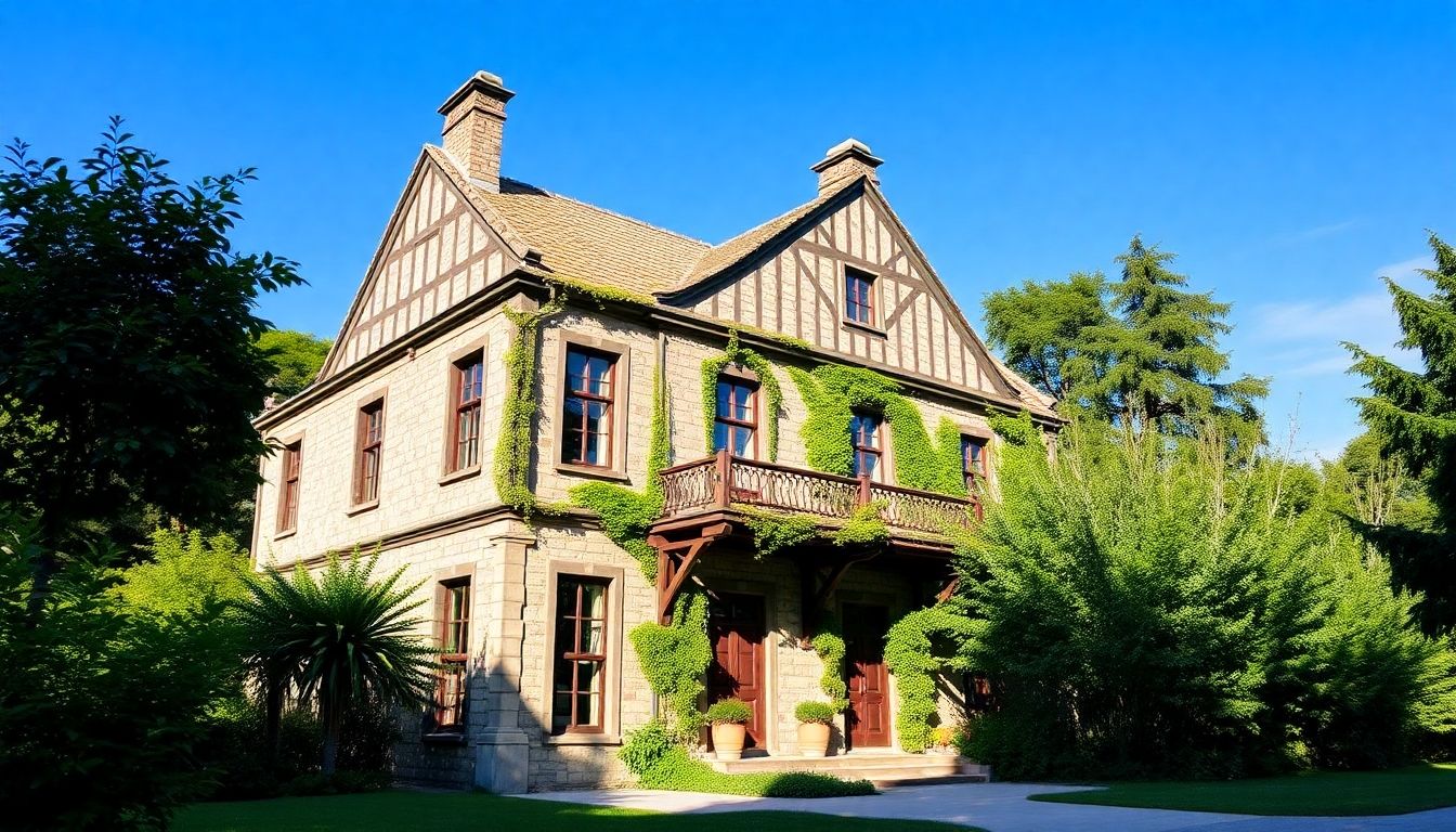 Restored historic building with greenery and sustainable features.