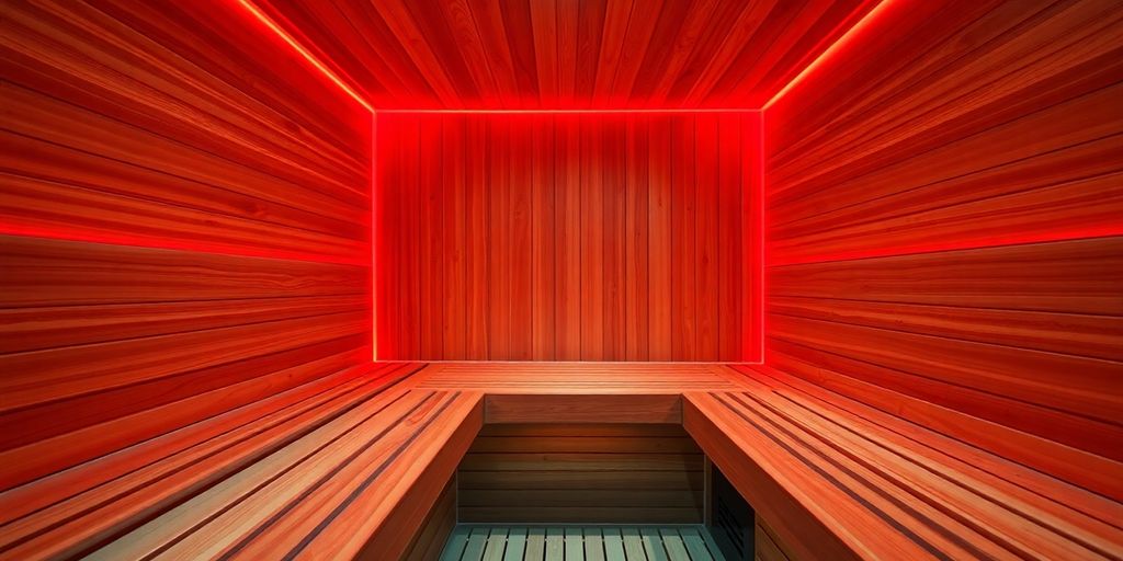 Modern sauna interior, warm glow