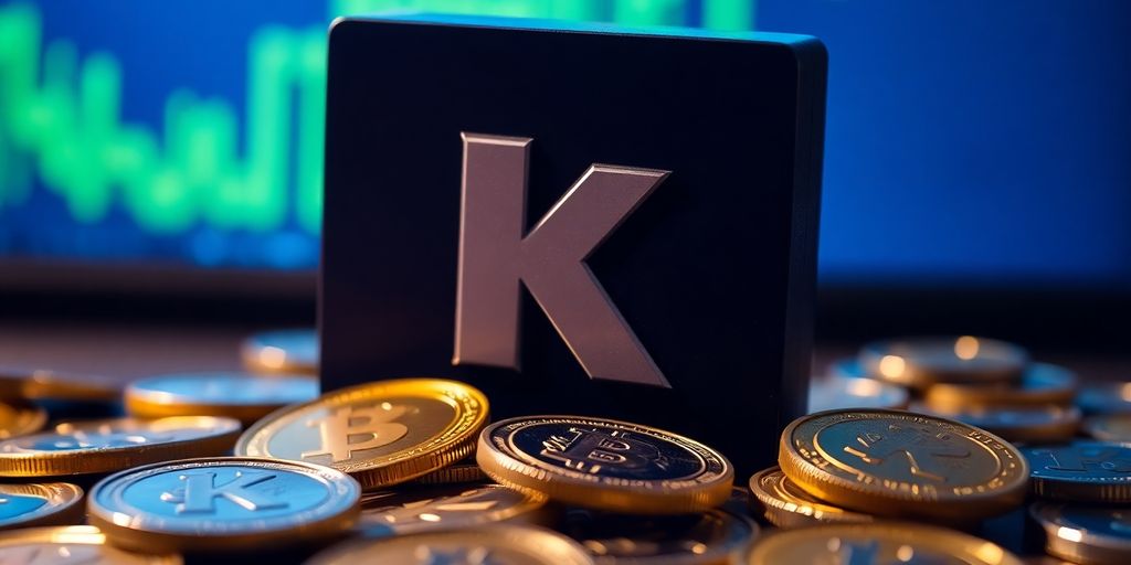 Kraken exchange logo with digital coins.
