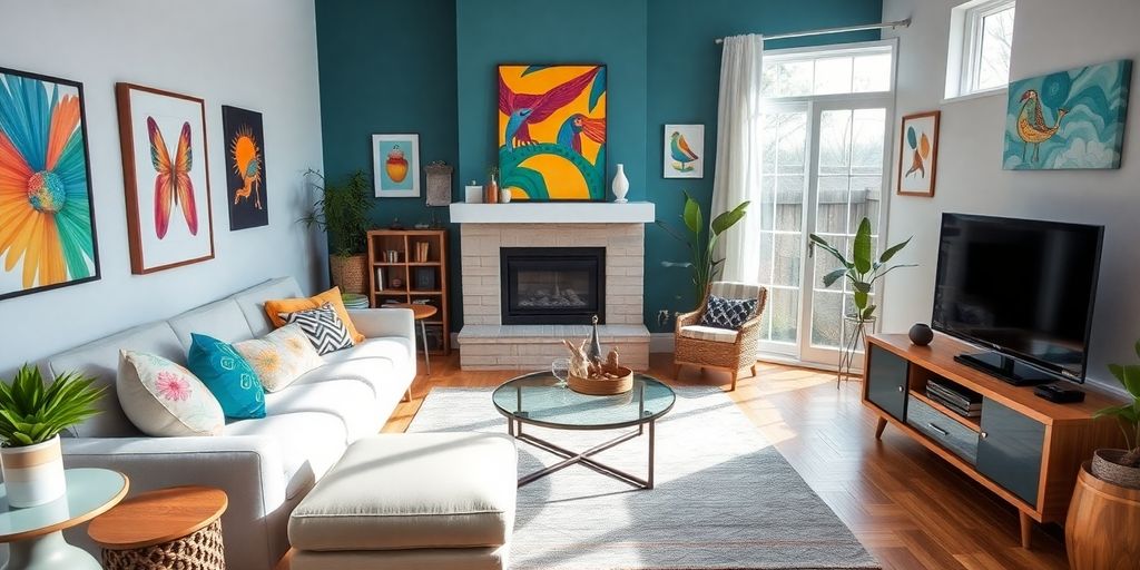 Cozy living room with personalized decor and unique furniture.