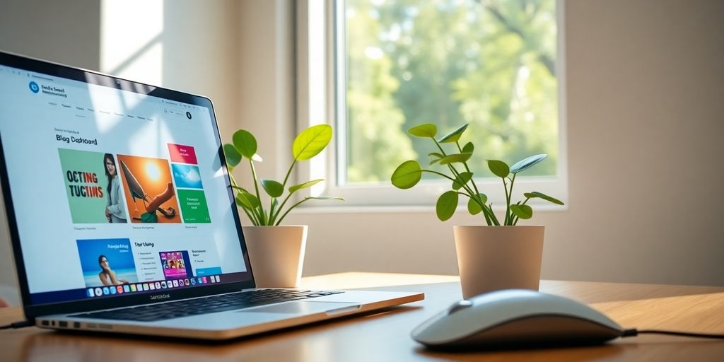 Laptop displaying vibrant blog analytics