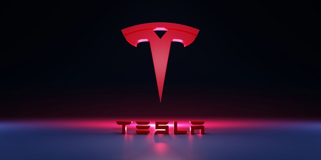 a red logo with a black background
