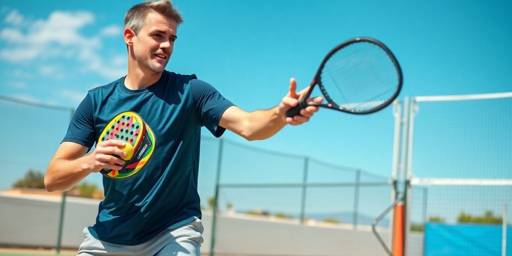 Giocatore principiante che esegue un colpo di padel.