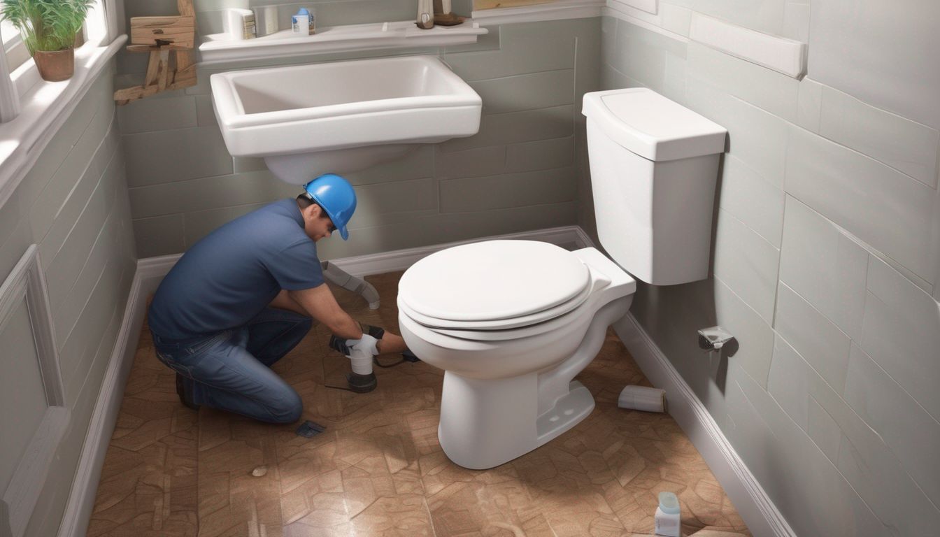 person installing a toilet in a home bathroom