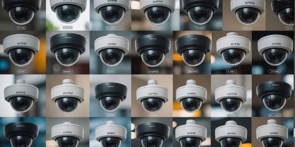 Different types of CCTV cameras with labels.