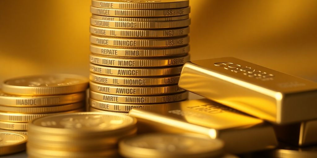 Lingots et pièces d'or sur surfaces réfléchissantes