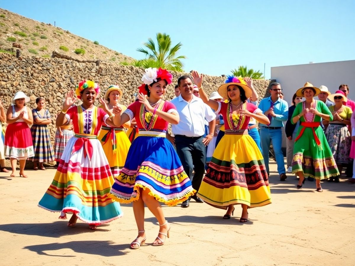 Traditionele Canarische dansers die buiten optreden.