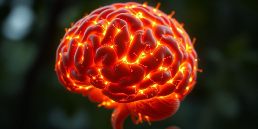 Close-up of a brain with glowing neural connections.