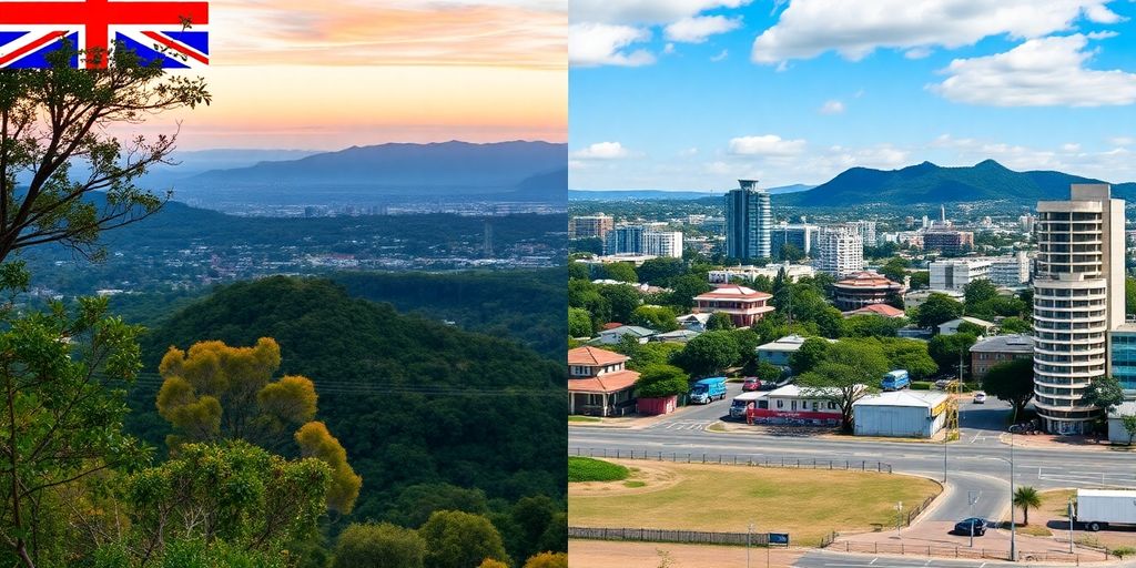 Australian landscapes: vibrant nature versus subdued urban settings.