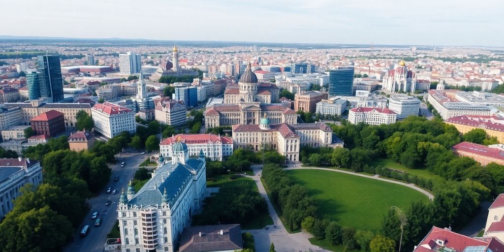 Vue aérienne de Sofia, mélange de modernité et d’histoire.