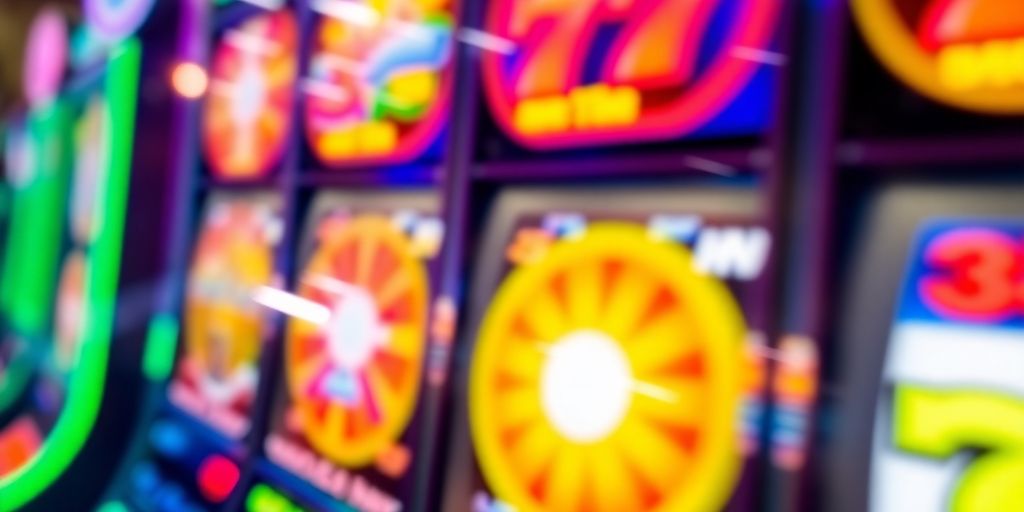 Spinning slot machine reels with glowing winning symbols.