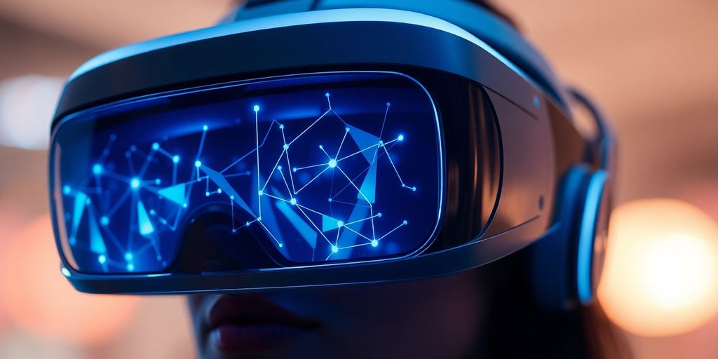 Sleek VR headset, glowing futuristic interface.