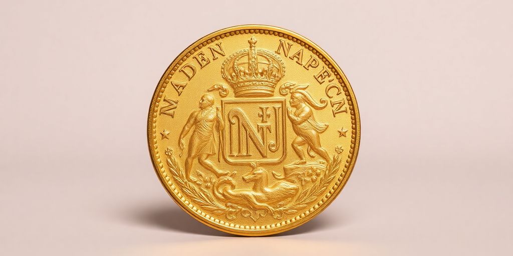Pièce de Napoléon en or, détail brillant.