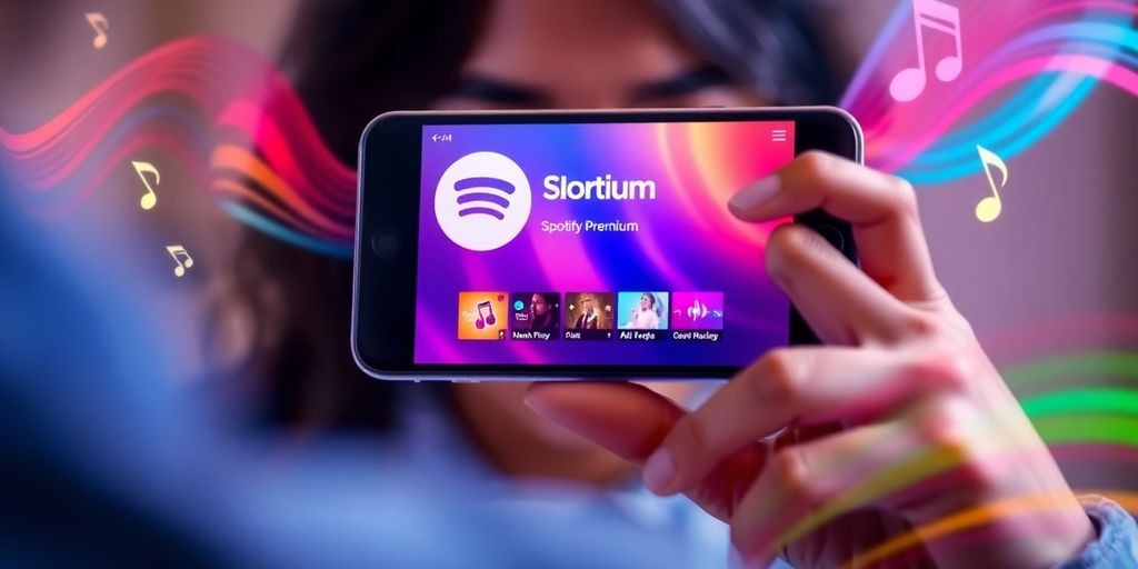 Person enjoying music on smartphone with Spotify Premium interface.