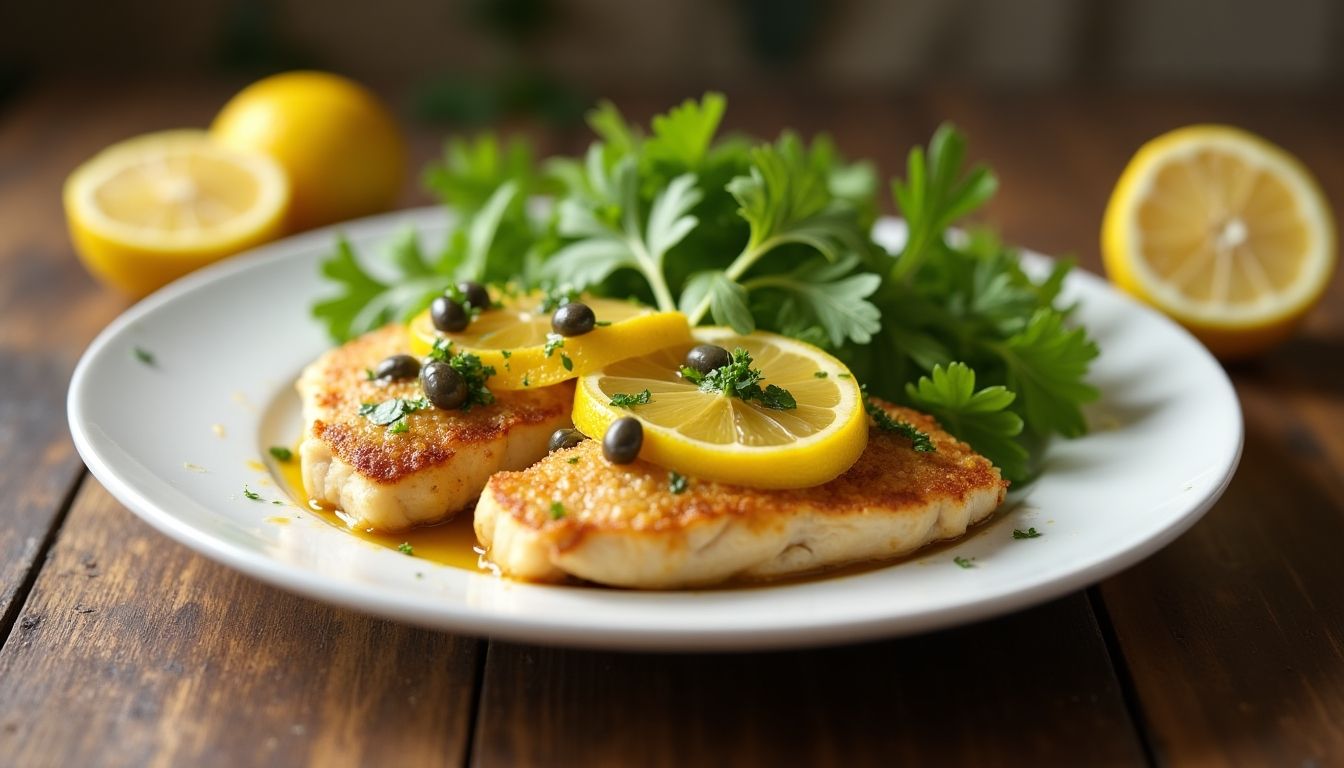 Delicious Easy Chicken Piccata with lemon-caper sauce.