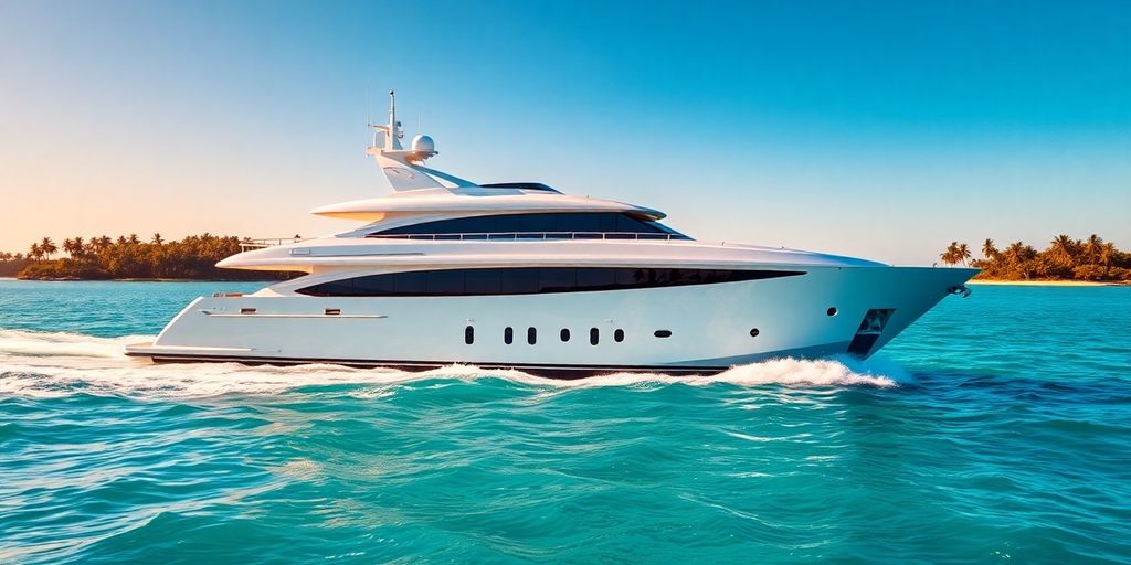 Luxury yacht cruising turquoise waters