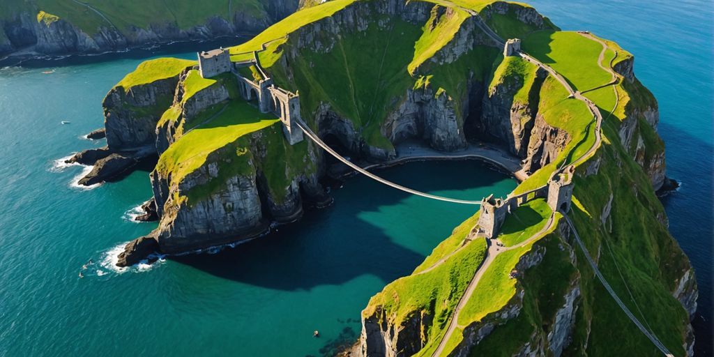 Aerial view of Carrick-a-Rede Rope Bridge