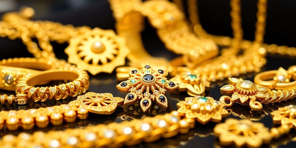 Bijoux en or disposés de manière élégante.