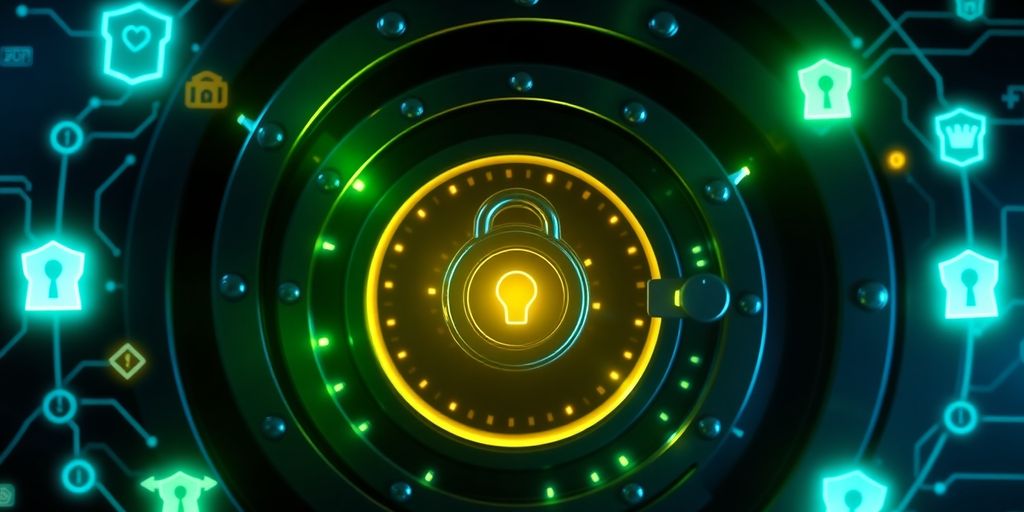 High-tech bank vault with digital security features.