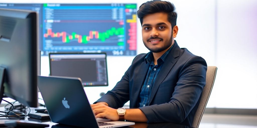 Young trader Amit Kumar at his trading desk.