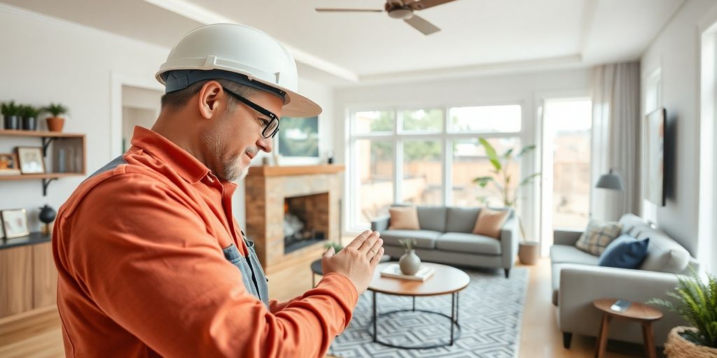 Contractor inspecting a modern home's interior.